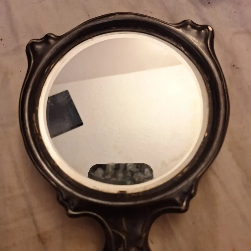 Antique Art Nouveau Silver Cupid Cherub Angel Figural Hand-Held Vanity Mirror
